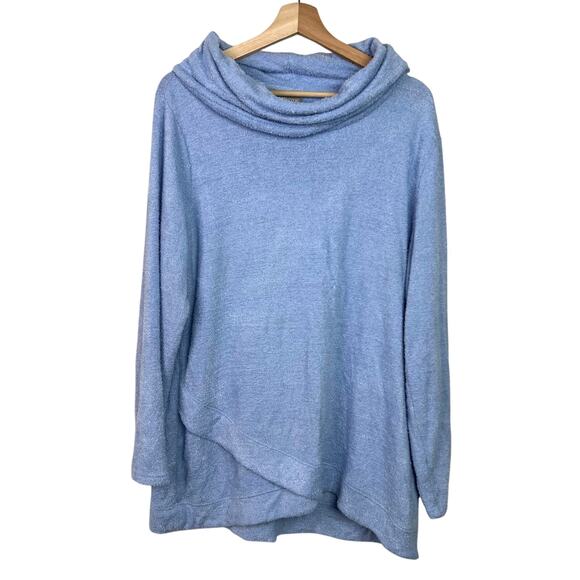 Chico's Powder Blue Cowl Neck Fuzzy Soft Tunic Sweater Tulip Hem Size 3 (XL) - Picture 1 of 7